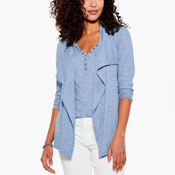 NIC+ZOE Speckled Knit Drape Cardigan Blue Mix - Picture 2 of 14